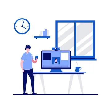 Freelancer at home concept with character. Working relaxed, work on comfort.. Stock Illustration