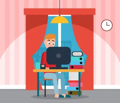 Freelancer Man, Coder Working on Computer at Home Stock Illustration