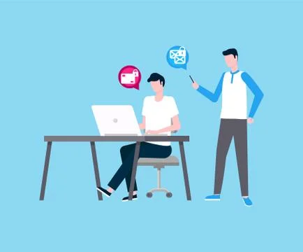 Freelancer Man Working with Colleague Developers Stock Illustration