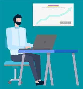 Freelancer Man Working on Laptop Project Coder Stock Illustration