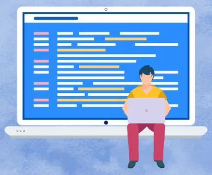 Freelancer Man Working on Laptop Screen Monitor Stock Illustration