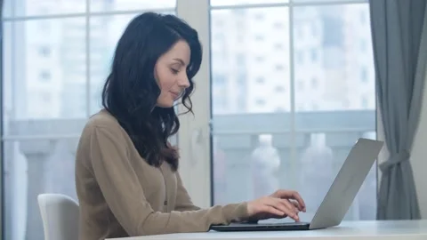 Freelancer person doing distant work on notebook computer Stock Footage 226134375