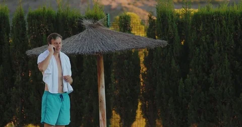 Freelancer relaxing in the pool Stock Footage 82285169