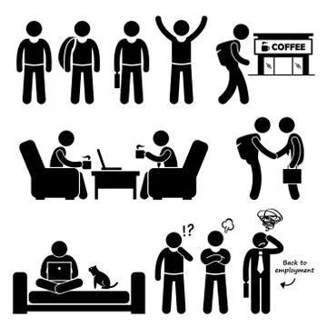 Freelancer Self-Employed Independent Worker Stick Figure Pictogram Icons Stock Illustration