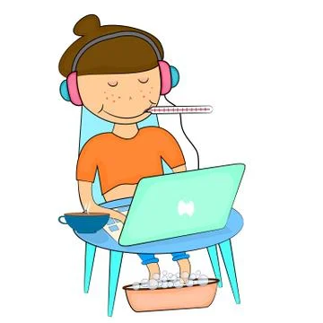 Freelancer sitting at the computer. Stock Illustration