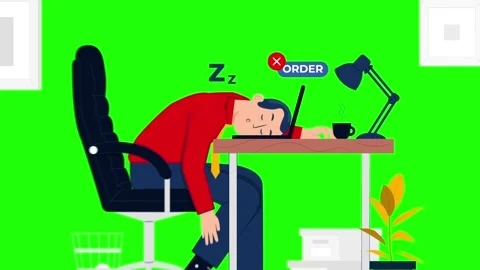 Freelancer Sleeping Due to No Work - Animated Scene Green Screen Stock Footage 301950293