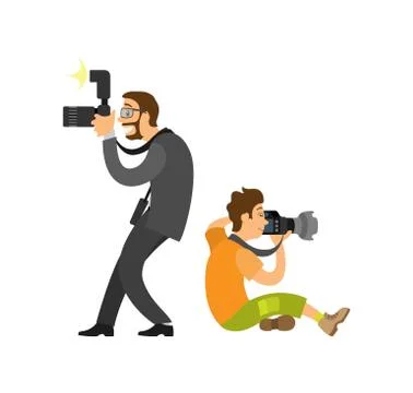 Freelancer Taking Photo from Both Sides Journalist Stock Illustration