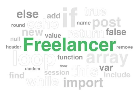Freelancer title with programming script phrases vector illustration concept Stock Illustration