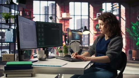 Freelancer uses AI chatbot system to find a solution for task completion Stock Footage 308674049