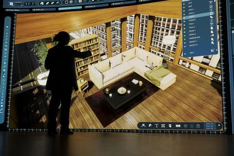 Freelancer uses CAD program and virtual reality to craft home floor plans Stock Photos