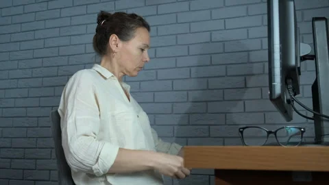 Freelancer with vision problems by screen. Stock Footage 273628566