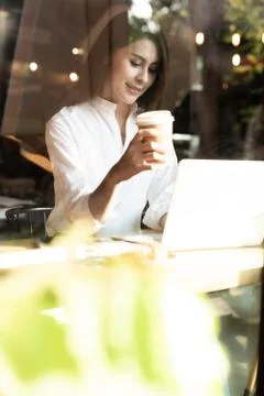 Freelancer woking at cafe Stock Photos