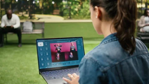 Freelancer woman using text to image AI tool for generating content Vídeo Stock 343507589
