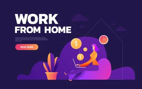 Freelancer woman worker using computer laptop and working typing. Freelance Stock Illustration