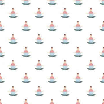 Freelancer woman working from home using laptop seamless pattern 스톡 일러스트