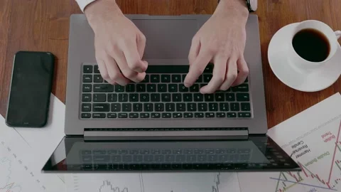 Freelancer work in cafe with laptop Stock Footage 159899372