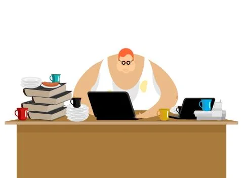 Freelancer at work. Clutter and computer. Remote job. Working home. Vector il Illustrazione stock