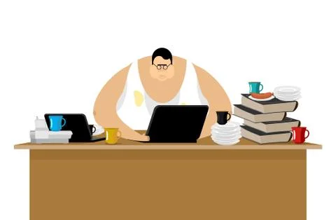 Freelancer at work. Clutter and computer. Remote job. Working home. Vector il Illustrazione stock