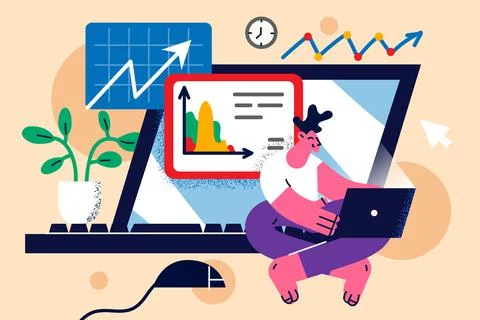 Freelancer work on computer trade online Stock Illustration