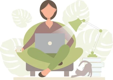 Freelancer work from home concept vector banner cartoon style Stockillustratie