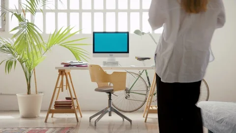 Freelancer work at home in hipster loft apartment Stock Footage 129325223