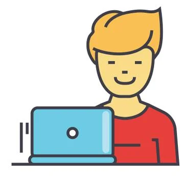 Freelancer, work at laptop, programmer, web developer concept. Stock Illustration