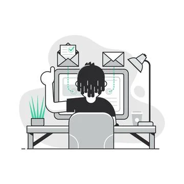 Freelancer at Work Space Open Email Concept Stock Illustration