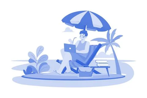 Freelancer Working On The Beach Stock Illustration