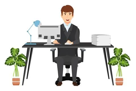 Freelancer working with cheerful expression Stock Illustration