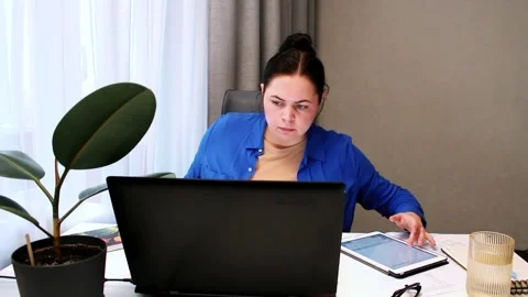 Freelancer working on digital project from home office. Flexible freelance Stock Footage 327457795