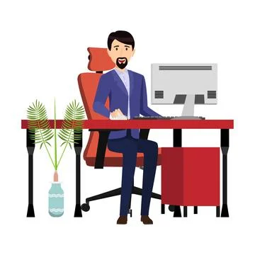 Freelancer working on freelance workspace Stock Illustration