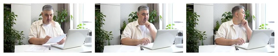 Freelancer Working from Home at Computer Photos