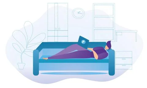 Freelancer working for home. Lying on the sofa and typing on the computer. Stock Illustration