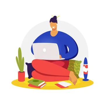 A freelancer working at home. Student studying online. Stock-Illustration