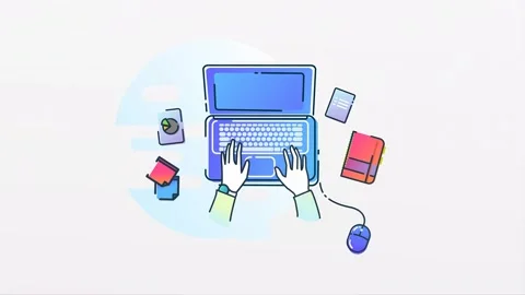 Freelancer Working on Laptop and Typing on Keyboard 2D Illustration Vídeos de archivo 276649735