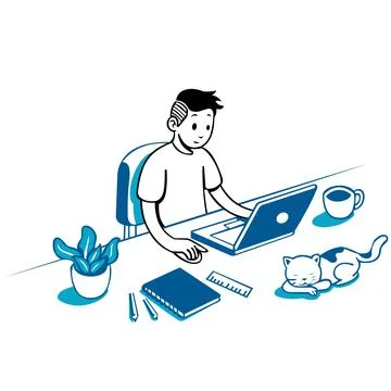 Freelancer working on a laptop at home Stock Illustration