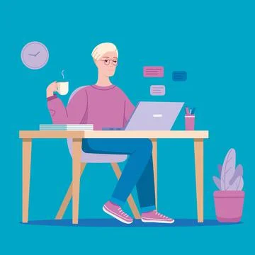 A freelancer working on a laptop at home Stock Illustration