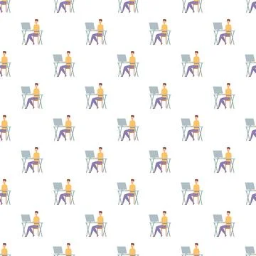 Freelancer working with laptop remote work seamless pattern Stock Illustration