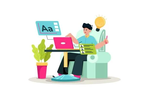 Freelancer working on multiple client projects Stock Illustration