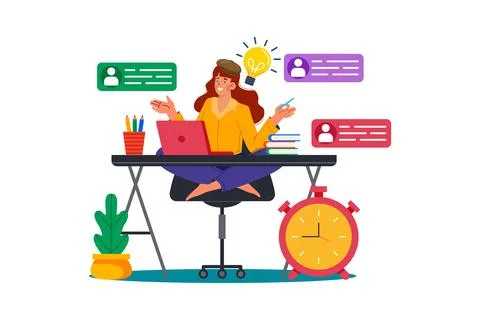 Freelancer working on multiple projects for different clients at the same tim Stock Illustration