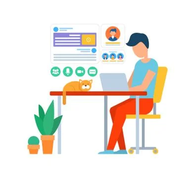 Freelancer Working in Office, Coder with Laptop Illustrazione stock