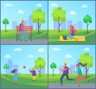 Freelancer Working in Park Vector Illustration Stock Illustration