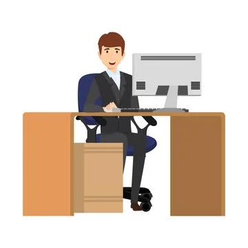 Freelancer working on pc home office workspace Stock Illustration