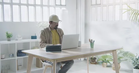 Freelancer working remotely from home on computer desk. Tired eyesight concept. Vídeos de archivo 275506397