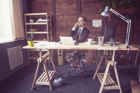 Freelancer working remotely on project. Stock Photos