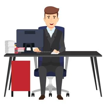 Freelancer working with smile Stock Illustration