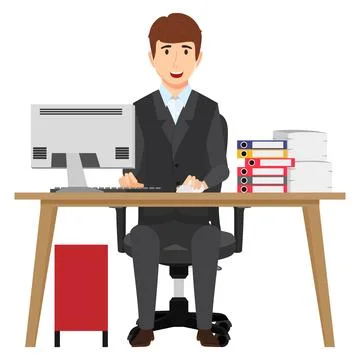 Freelancer working on wooden table Stock Illustration