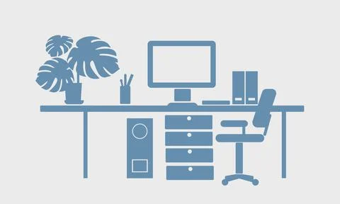 Freelancer workplace flat silhouette 스톡 일러스트