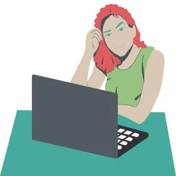 Freelancer works at home at the computer. Stock Illustration