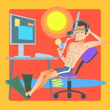 Freelancer works resort computer Illustrazione stock